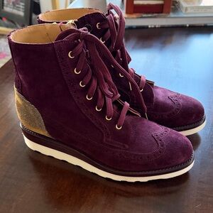 Women's Lace-Up Boots - Burgundy and Gold